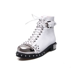 Nia Rivet Studded Combat Boots Newgew Shoes Boutique, Studded Combat Boots, Leather Motorcycle Boots, Square Heels, Popular Boots, Zipper Heels, Genuine Leather Boots, Winter Ankle Boots, Studded Boots