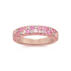 This beautiful ring features a monochromatic mosaic of natural pink sapphires dotted with natural diamond accents to create a bold pop of color. Its vivid 14-karat rose gold perfectly complements all the gemstones. Pink Jewerly, Pink Sapphire Diamond Ring, Pink Sapphire Ring Engagement, Pink Sapphire Ring, Sapphire Diamond Ring, Pink Ring, Natural Sapphire, Dream Ring, Sapphire Diamond