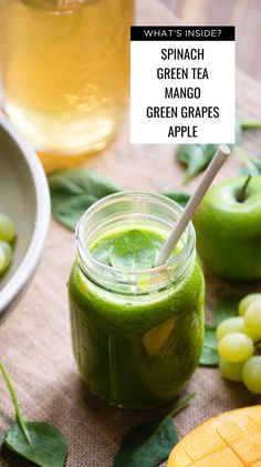 spinach, green tea and mango green grapes apple smoothie