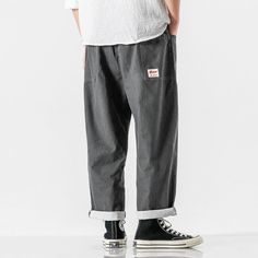 Pokku Pants – Kidoriman Ankle-length Cotton Jeans With Side Pockets, Casual Harem Pants For Fall Streetwear, Casual Fall Harem Pants For Streetwear, Casual Spring Chinos With Cargo Pockets, Trendy Relaxed Fit Cotton Pants, Casual Baggy Harem Pants, Baggy Casual Cargo Pants With Welt Pockets, Casual Black Cotton Harem Pants, Casual Cotton Jeans With Cargo Pockets