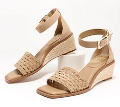 Whether you're wearing a simple shift dress or a fabulously flirty maxi skirt, you need the perfect sandals. Meet: Bretandi.  The woven upper is effortlessly paired with a jute-wrapped wedge to exude those summer vibes, while an enclosed heel back and adjustable ankle strap are all about stylish stability. Sometimes, looking undeniably fabulous is as easy as tossing on the right pair of shoes. From Vince Camuto. Simple Shift Dress, Woven Leather Sandals, Ankle Strap Block Heel, Woven Sandals, Leather Heels Sandals, Studded Sandals, Espadrille Wedge, Leather Block Heels, T Strap Sandals