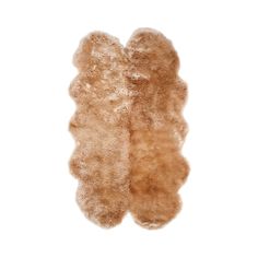 two sheepskin rugs are shown on a white background, one is brown and the other is beige