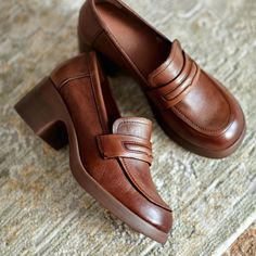 These loafers are designed in a timeless, minimal silhouette, so you'll be sure to wear them often. Made from soft leather, soft bottom that ensure all-day comfort. Wear yours with tailoring and denim alike. Color: Brown/BlackMaterial: CowhideLining: Genuine LeatherInsole: Genuine LeatherSole: RubberHeels: 5cm/1.97"Fit: Medium to Wide, Runs Normal.Origin: Made in China Production Time: About 3-5days (Any exceptional case will email you, Please pay attention to your email left) Shipping Time: Fre Brown Low Heel Platform Loafers For Business, Brown Low Heel Platform Loafers For Office, Leather Platform Loafers With Round Toe, Brown Block Heel Platform Loafers For Work, Brown Platform Loafers With Block Heel For Work, Leather Low Heel Loafers For Office, Fall Low Heel Loafers For Work, Classic Brown Leather Shoes With Block Heel, Business Low Heel Loafers For Fall