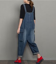 Denim Casual Spring Denim Overall Women Jumpsuits Baggy Denim Jumpsuit, Casual Baggy Denim Jumpsuit For Spring, Baggy Denim Jumpsuit For Spring, Baggy Dark Wash Denim Jumpsuit With Straight Leg, Baggy Dark Wash Denim Jumpsuit With Pockets, Summer Denim Jumpsuit With Side Pockets, Relaxed Fit, Denim Blue Cotton Jumpsuit With Relaxed Fit, Relaxed Fit Dark Wash Denim Jumpsuit With Side Pockets, Baggy Dark Wash Denim Jumpsuit