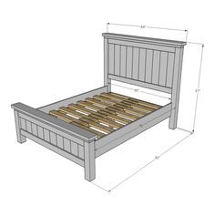 a bed frame with measurements for the headboard and foot board on top of it