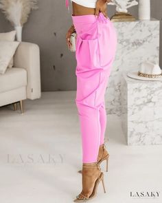 Lasaky - Premium Casual Harem Pants with Innovative Pocket Design Casual Cargo Pants With Pockets For Party, Pink Trousers With Belt Loops, Pink High-waisted Pants With Side Pockets, Trendy Cargo Pants For Party, Trendy Cargo Pants With Pockets For Party, Trendy Party Cargo Pants With Pockets, High Waist Pink Pants With Side Pockets, Trendy Bottoms With Pockets For Party, Pink Ankle-length Pants With Pockets