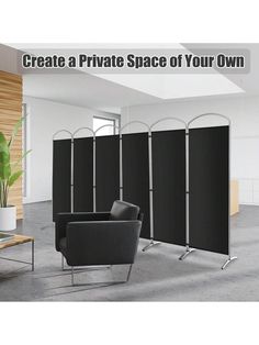 a room divider with three chairs and a table in front of it that says create a private space of your own