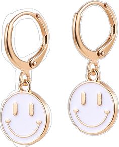 Cute Hypoallergenic Round Hoop Earrings, Cute Adjustable Huggie Earrings, Cute Hypoallergenic Hoop Earrings, Cute White Huggie Jewelry, Fun Adjustable Hoop Earrings As Gift, Cute White Hoop Earrings For Gifts, Playful Adjustable Gold Earrings, Playful Hoop Earrings For Gifts, Playful Hoop Earrings For Gift