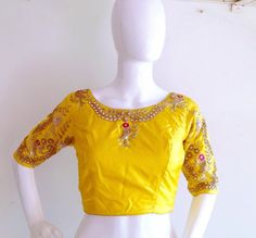 Custom fit pure  silk blouse with mirror work Silk Blouse Piece With Mirror Work For Reception, Designer Tops With Gota Work For Diwali, Designer Yellow Blouse With Mirror Work, Designer Yellow Blouse With Gota Work, Traditional Designer Tops With Gota Work, Yellow Blouse With Gota Work For Festivals, Yellow Gota Work Bollywood Blouse, Yellow Blouse With Gota Work For Navratri, Traditional Gota Work Designer Tops