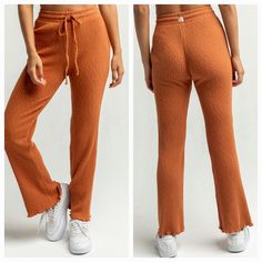 Brand New With Tags. A Knit Pant With Plenty Of Lounge Appeal, The Billabong Come Through Pant Balances Deconstructed Lines With A Playful Cropped Flare. Made From Soft Slub Rib Knit, The Women’s Lounge Pants To Deliver On Relaxed Lines With A Relaxed Fit And Elastic Waist. Pair With The Come Through Top To Complete The Women's Loungewear Set. Women’s Cropped Flared Pants. Fabric: Cotton Slub Rib Knit. Fit: Relaxed Fit. Additional Features: Cropped Leg. Elastic Waistband With Adjustable Drawcord Red Stretch Ribbed Bottoms, Red Ribbed Stretch Bottoms, Casual Red Ribbed Bottoms, Orange Pants For Fall Loungewear, Orange High-waisted Loungewear Pants, Orange High-waisted Pants For Loungewear, Orange High-waisted Lounge Pants, Orange Straight Lounge Pants, Orange Straight Pants For Loungewear