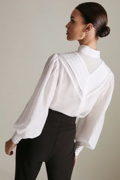 Lydia Millen Petite Silk Cotton Woven Blouse | Karen Millen Silk Blouse With Set-in Long Sleeves, White Silk Top For Semi-formal Occasions, Silk Long Sleeve Top With Set-in Sleeves, Elegant Long Sleeve Blouse With Set-in Sleeves, Semi-formal White Silk Blouse, White Silk Blouse For Semi-formal Occasions, Semi-formal Feminine Silk Blouse, Elegant Silk Tops For Daywear, Formal Silk Blouse With Pleated Sleeves