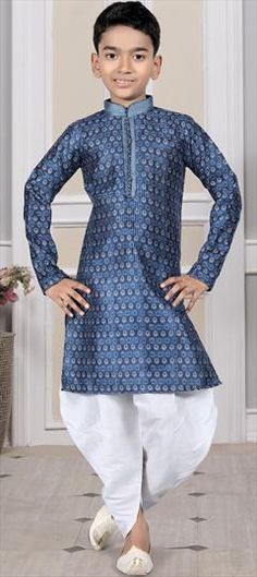 Blue color Boys Dhoti Kurta in Art Silk fabric with Embroidered work Blue Traditional Wear With Printed Motifs, Blue Art Silk Kurta With Resham Embroidery, Festive Blue Art Silk Set, Blue Straight Kurta Salwar Kameez For Transitional Season, Blue Kurta With Resham Embroidery For Festive Occasions, Blue Resham Embroidery Kurta For Festive Occasions, Blue Art Silk Traditional Wear With Printed Motifs, Blue Kurta With Resham Embroidery For Navratri, Festive Blue Kurta With Resham Embroidery