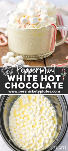 peppermint white hot chocolate with marshmallows in the bottom and on top