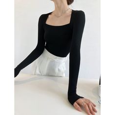 V-Neck Black Tight Long Sleeve Shirt Fabric: 97% cotton + 3% spandex Size: M, L Multiple Color Selections: Black, White  Season: Spring, Fall, Winter, Seasons Autumn, Fit Clothes, Green Lavender, Fits Clothes, Long Midi Dress, Tie Waist Dress, Causual Outfits, Outerwear Outfit, Swimwear Outfit