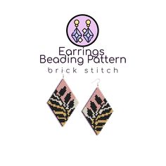 the earrings are made from beading and have pink, yellow and black designs on them