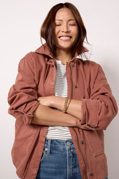 Perfectly oversized, the Utility Shacket from Pistola will be your new go-to layer. Crafted in cotton, this jacket features a front zipper closure with a snap button placket, oversized front utility pockets, and a back pleat detail, finished with a flattering curved hem. You'll love it paired with your favorite tee and wide-leg jeans. Relaxed Fit Cotton Outerwear With Zipper Closure, Cotton Relaxed Fit Outerwear With Zipper Closure, Cotton Outerwear With Snap Buttons For Fall, Fall Cotton Outerwear With Snap Buttons, Spring Cotton Utility Jacket With Zipper Closure, Spring Cotton Utility Jacket With Zipper, Utility Cotton Outerwear With Zipper Closure, Cotton Outerwear With Zipper For Fall, Fall Cotton Outerwear With Zipper Closure