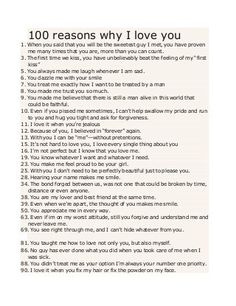 a poem that says, 100 reasons why i love you and the words below it are in