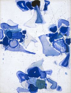 an abstract painting with blue and white colors