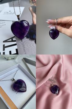 Heart Necklace For Valentine's Day, Purple Jewelry For Valentine's Day Gift, Purple Necklace As Valentine's Day Gift, Purple Heart Necklace For Gift, Purple Necklace For Valentine's Day Gift, Purple Heart Necklace For Valentine's Day Gift, Purple Round Crystal Necklace As A Gift, Heart Cut Amethyst Jewelry For Gifts, Purple Heart Cut Necklace For Gift