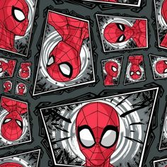 spider - man wallpaper is shown in red and grey colors, with multiple pictures on it