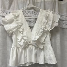 Boutique Top, Never Worn! White Frilly Top, Frilly Top, White Ruffle Blouse, Skirt And Top, I Feel Pretty, Feel Pretty, New Board, Learn To Sew, How To Sew