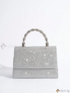 Bird in Bag - Elegantly Handcrafted Evening Bag with Exquisite Rhinestone Embellishments for High-end Soirees, Banquets, and Glamorous Dance Parties - Womens Fashion Accessory Glamorous Crystal Bags With Rhinestones, Bedazzled Rectangular Evening Bag For Parties, Glamorous Embellished Silver Bag, Glamorous Silver Square Bags, Rectangular Crystal Embellished Bags, Rectangular Crystal Party Bag, Party Bedazzled Crystal Bags, Glamorous Crystal Rectangular Bag, Silver Embellished Crystal Bag