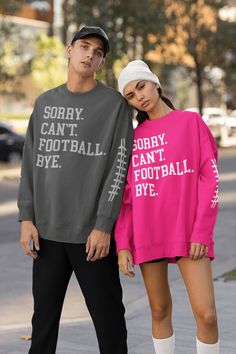 Welcome to Mask Couture By A.M, 🏈SORRY. CAN'T. FOOTBALL. BYE. (WITH SLEEVE DESIGN) ON OUR UNISEX SWEATSHIRTS.  🤩 WANT TO ADD A CUSTOM NAME TO 1 SLEEVE OR THE UPPER BACK OF THIS SWEATSHIRT???  BE SURE TO ADD THE ADD-ON 👇🏼 LISTING BELOW TO YOUR CART! 🤩 https://maskcouturebyam.etsy.com/listing/891811241/add-additional-text-change-design Makes A great Gift For Yourself And Your Football Loving Bestie  It's The PERFECT Football Lovers Sweatshirt To Cozy Up In Or Run Errands (BE SURE TO LET US KN Football Sweater, Funny Football, Football Lover, Football Sweatshirt, Football Funny, Football Lovers, Custom Football, Football Season, Black Glitter