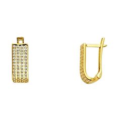 Special earrings set of high quality stunning fashion jewelry in solid 14k Gold. Sought after gift of Womens and Mens for any occasion. Solid 14k Yellow Gold U Shape Huggie Earrings Hoops CZ Four Row Stylish Polished Finish Fancy 6 mm. Size: one size.  Color: Metal Type.  Gender: female.  Age Group: adult. Formal Diamond Huggie Earrings Tarnish Resistant, Gold Huggie Earrings With Pave Setting For Wedding, Luxury Formal Huggie Earrings With Prong Setting, Luxury Gold Huggie Earrings With Prong Setting, Gold Huggie Earrings With Diamond Accents For Formal, Formal Gold Plated Huggie Earrings With Prong Setting, Elegant Gold Plated Huggie Earrings For Anniversary, Elegant Tarnish Resistant Huggie Earrings For Anniversary, Formal Yellow Gold Huggie Earrings With Pave Setting