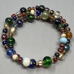 Vintage Art Glass Bracelet Multicolor Czech Bead Wire Wrap Large Small Alternate