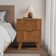 At first glance, the nightstand looks great. Graceful lines and textures that are full of modern farmhouse atmosphere. Put it next to the bed, put a beautiful vase or photo frame, and the whole bedroom becomes different, the elegant atmosphere permeates the whole room, and the mood is comfortable. The storage function of the super large space makes you no longer have to worry about where to put some messy daily necessities before going to bed. George Oliver Color: Walnut | George Oliver Jahgeer Nightstand brownWood in Walnut | 21.65" H X 15.7" W X 15.74" D | Wayfair Nightstand Mid Century, Wooden Bed Side Table, Line Pattern Design, Mid Century Modern Bedside Table, Brown Side Table, Mid Century Modern Nightstand, Small Nightstand, Drawer Bedside Table, Modern Bedside