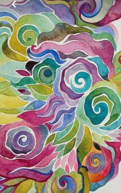 watercolor painting with swirls and spirals on paper