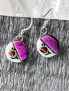 Pink Magenta Fused Glass Snowman Earrings Cute Christmas Sterling Silver Handmade Handcrafted Art Glass Pink Dichroic Jewelry Coworker Gift Fused Glass Earrings Folksy, Glass Fusion Earrings, Fused Glass Snowman Earrings, Pink Fused Glass, Dichroic Jewelry, Glass Snowman, Fused Glass Earrings, Dichroic Glass Earrings, Stained Glass Christmas