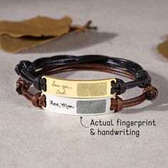 Fingerprint Bracelet, Actual Handwriting Bracelet, Leather Bracelet for Men, Memorial Jewelry for Loss of Mom, Remembrance Gift - Etsy Vietnam Adjustable Name Bracelet With Engraved Text As Gift, Adjustable Laser Engraved Name Bracelet For Anniversary, Father's Day Gift Bracelets With Engraving Option, Father's Day Silver Leather Bracelet Gift, Father's Day Gift Silver Leather Bracelet, Father's Day Silver Leather Bracelet, Father's Day Name Bracelet With Engraved Text, Classic Leather Bracelet For Father's Day Gift, Personalized Rectangular Leather Bracelet For Gift