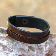 Modern Leather Wristband Bracelet (Medium) - Duality in Brown | NOVICA Imperial Leather, Diy Leather Bracelet, Leather Ideas, Brown Leather Bracelet, Brown Jewelry, Leather Wristbands, Wristband Bracelet, Mens Leather Bracelet, Back Together