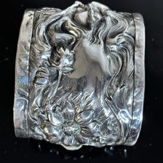 Thanks For Looking At This Stunning Handmade One Of A Kind Totally Luxurious Bracelet Made With Ultra Rare Antique Solid Sterling Silver 925 Collectible, The Silver Is From The Late 1800's, Early 1900's Museum Quality The Motif Is A Art Nouveau I Embossed Heavy Sterling With A Floral Interior And Forged It To Create A Cuff This Is Similar To Spoon Jewelry, But It Is Not A Spoon, Its My Concept To Create These Cuffs, To Preserve The Sterling In History The Width Is 2.25 Inches - Fits Medium Wrist Lady Face, Floral Interior, Spoon Jewelry, Silver Crown, Art Nouveau Jewelry, Alphonse Mucha, Victorian Art, Funky Jewelry, Asymmetrical Design