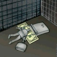 a cartoon character laying on top of a pile of money