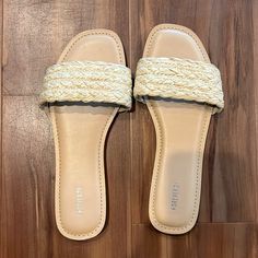 Beige/Straw Forever 21 Slipper-Style Sandals, Us Size 6 - Slightly Too Small For Me (Size 6.5) Forever 21 Casual Synthetic Sandals, Forever 21 Round Toe Beach Sandals, Forever 21 Sandals For Beach With Round Toe, Forever 21 Sandals For Spring Vacation, Forever 21 Synthetic Sandals For Spring, Forever 21 Open Toe Sandals For Spring, Forever 21 Open Toe Sandals For Vacation, Forever 21 Sandals For Vacation In Spring, Trendy Forever 21 Sandals For Vacation