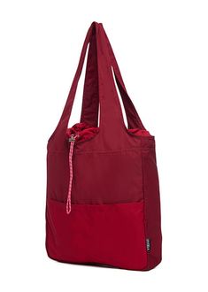 a red tote bag on a white background