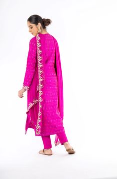 Extra-ordinary Magenta Color Handloom Ikkat and Raw Silk Salwar Kameez – Panache Haute Couture Festive Slub Silk Dupatta, Eid Gota Work Churidar, Bollywood Churidar With Cutdana, Palazzo Set With Dupatta For Celebration, Celebration Cotton Silk Kurta, Diwali Gota Work Churidar, Traditional Slub Silk Palazzo Set For Celebration, Bollywood Style Churidar With Traditional Drape, Long Cutdana Sharara