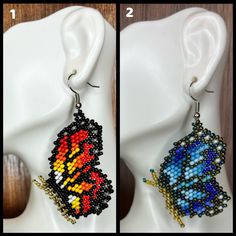 Measurements  Width Widest Part 1 1/2 inches aprox Length Longest Part 1 1/2 inches aprox Handmade Multicolor Butterfly Earrings, Handmade Butterfly Beaded Earrings For Gift, Beaded Butterfly Earrings, Beaded Butterfly, Earrings Butterfly, Butterfly Earrings, Bronx, Favorite Jewelry, Jewelry Earrings Dangle