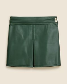 J.Crew: Center-pleat Mini Skirt In Faux Leather For Women Green Leather Mini Skirt, Leather Mini Skirt, Women's Skirts, Leather Mini Skirts, Pleated Mini Skirt, Green Leather, Leather Mini, Mini Skirt, J Crew