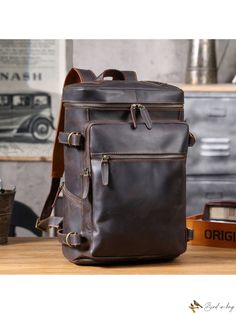 Bird in Bag - Classic Genuine Leather Backpack Laptop Bag Perfect for Traveling and School Classic Rectangular Backpack For Trips, Functional Brown Leather Shoulder Backpack, Functional Large Capacity Leather Backpack For Travel, Large Capacity Satchel Backpack For Trip, Rectangular Travel Backpack With Zipper, Rectangular Travel Backpack With Zipper Closure, Classic Large Capacity Bags For Outdoor, Spacious Satchel Backpack For Trips, Casual Brown Bag For Trips