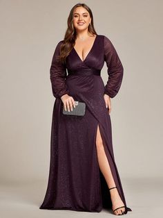 Dresses for Women - Shop Pretty Dresses Online - Ever-Pretty US Dark Purple Prom Dress Long Sleeve, Plus Size Special Occasion Dresses, Dresses With Long Sleeve, Dark Purple Bridesmaid Dresses, Koozie Ideas, Plus Size Evening Dresses, Black Wedding Guest Dresses, Dillards Dresses, Dark Green Bridesmaid Dress