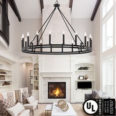 a living room filled with furniture and a fire place in the middle of the room