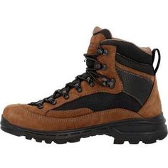 Rocky Men's Mtn Stalker Pro 6" Soft Toe Waterproof Mountain Boot - Brown - RKS0643 On Sale Now! This Item Ships FREE! The MTN Stalker Pro Waterproof Hiker is made to tackle rugged terrain. Built with waterproof nubuck leather with hex-tex ripstop for added durability and protection against the areas with the most wear and tear. This 6” brown boot features a speed lace hook & lacing system providing secure support while the Vibram® Mountaineering outsole with our Rebound PU Midsole provides stabi Tactical Brown Hiking Boots, Durable Brown Functional Boots, Durable Functional Brown Boots, Insulated Brown Work Boots For Outdoor Activities, Functional Durable Brown Boots, Weatherproof Brown Work Boots For Outdoor Activities, Tactical Round Toe Hiking Boots For Outdoor Activities, Tactical Hiking Boots With Round Toe For Outdoor Activities, Brown Round Toe Boots For Camping