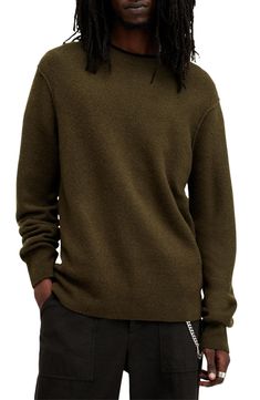 Classic and versatile, this sweater knit with soft wool features a fuzzy texture and a relaxed fit that keeps you comfortable whether you wear it layered or on its own. 27" length (size Medium) Crewneck Long sleeves Ribbed cuffs and hem 45% viscose, 31% wool, 21% polyacrylic, 3% elastane Dry clean or hand wash, dry flat Imported Textured Knit Sweatshirt For Fall Layering, Relaxed Fit Knit Sweater With Funnel Neck, Casual Cashmere Textured Knit Sweater, Winter Wool Tops With Relaxed Fit, Cashmere Textured Knit Sweater For Layering, Casual Wool Tops For Cold Weather, Wool Sweater With Soft Knit And Relaxed Fit, Casual Cashmere Textured Knit Outerwear, Casual Textured Knit Cashmere Outerwear