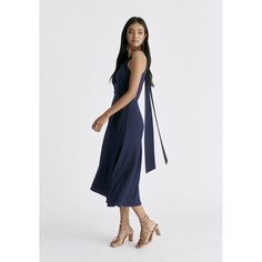 Asymmetric Neck Midi Dress In Navy Chic Summer Silk Wrap Dress, Elegant Formal Asymmetrical Summer Dress, Elegant Summer Dress With Asymmetrical Neckline, Summer Cocktail Asymmetrical A-line Dress, Elegant Asymmetrical Dress With Hem For Summer, Chic Asymmetrical Silk Midi Dress, Modern Silk Summer Dress, Modern Summer Dress For Date Night, Modern Summer Party Dress