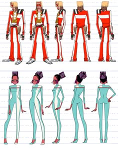 an animation character model sheet for the animated movie star trek, with different poses and hair