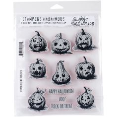 stamp set with pumpkins and jack - o'- lantern faces