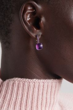 Founded in Milan in 1967, Pomellato embodies the elegant and unconventional beauty of its hometown. These earrings have been handcrafted in-house from rhodium-plated 18-karat rose and white gold and set with deep purple jade and amethyst. Their small size makes them perfect for stacking. Pomellato Jewelry, Amethyst Earrings Gold, Unconventional Beauty, White Diamond Earrings, Sapphire And Diamond Earrings, Purple Jade, Jade Earrings, White Jade, Emerald Earrings